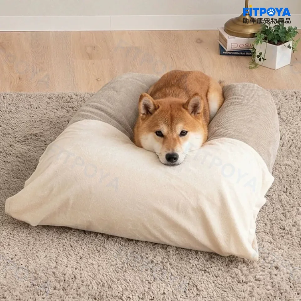 柴犬在 FITPOYA U 字型护理床上休息
